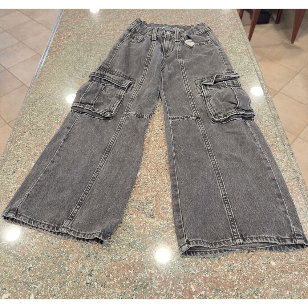 Old Navy Girls Baggy Wide Leg, High-Rise Built-In Tough Size 8 Black Jeans cargo